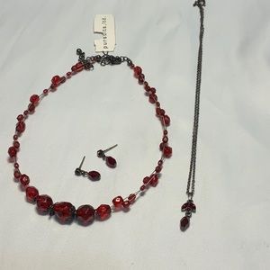 2 Necklace & 1 pair earrings Burgundy Wire
